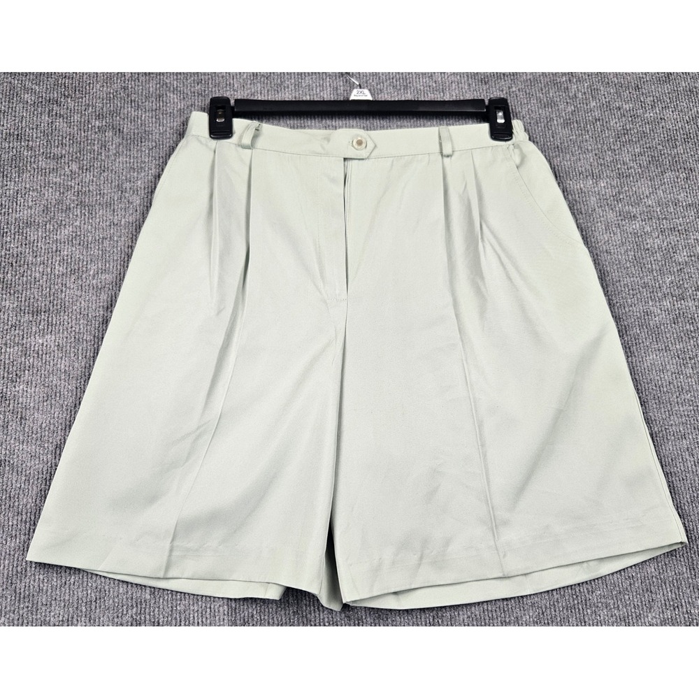Coral Bay Golf Shorts Womens 12 Sage Green Pleated High Waist Pockets Preppy